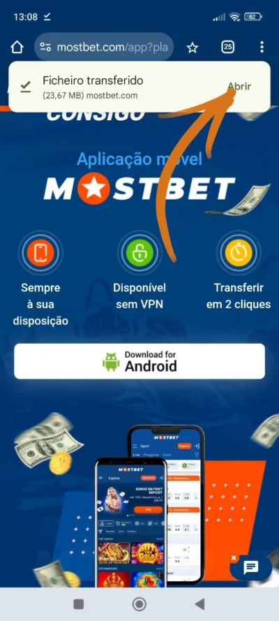 Descarregar o ficheiro APK Mostbet, passo 5